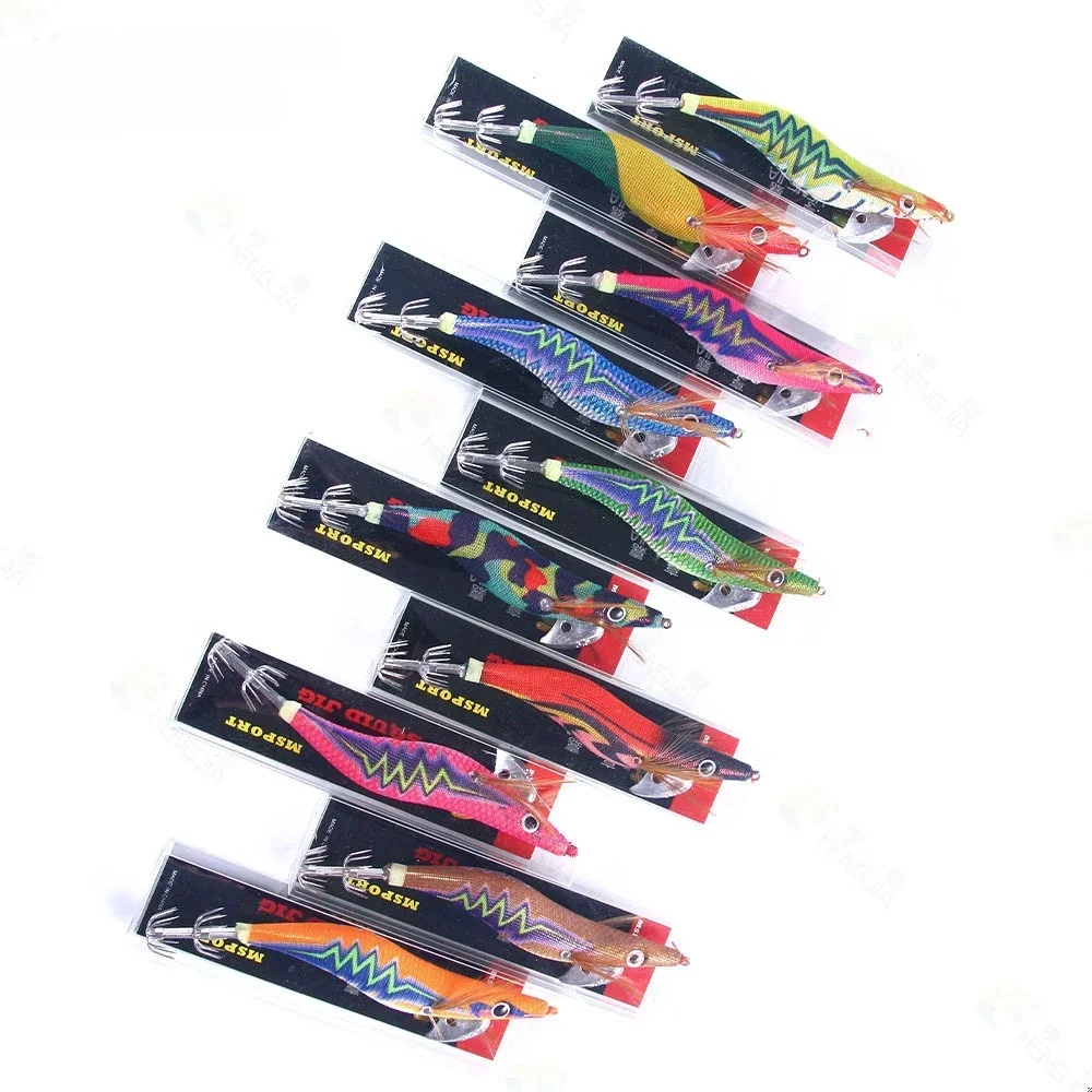 Fishing lure Fishing Wood Shrimp Squid Lure Artificial Jigging Lures Hard Bait Octopus Cuttlefish 3.5 Squid Hook Luminous Egi Pease 20g/14cm