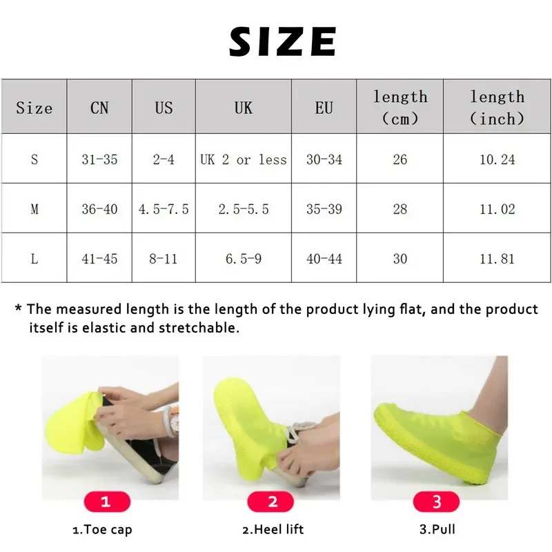 Silicone WaterProof Shoe Covers S/M/L Covers Slip-resistant Rubber Rain Boot Overshoes Accessories for Outdoor Rainy Day 1 Pair 3