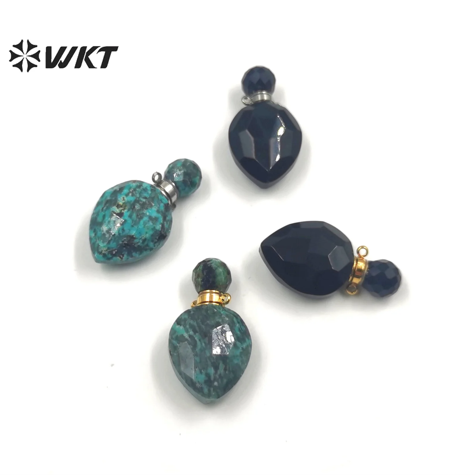 

WT-P1795 WKT New Natural Stone Pendant Perfume Bottle Obsidian African Turquoise Ladies Jewelry Gift Or DIY Accessories