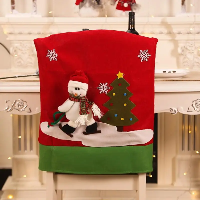 Christmas Decoration Chair Cover Santa Claus Snowman Reindeer Chair Cover Christmas Party Dinner Home Holiday Chair Decoration