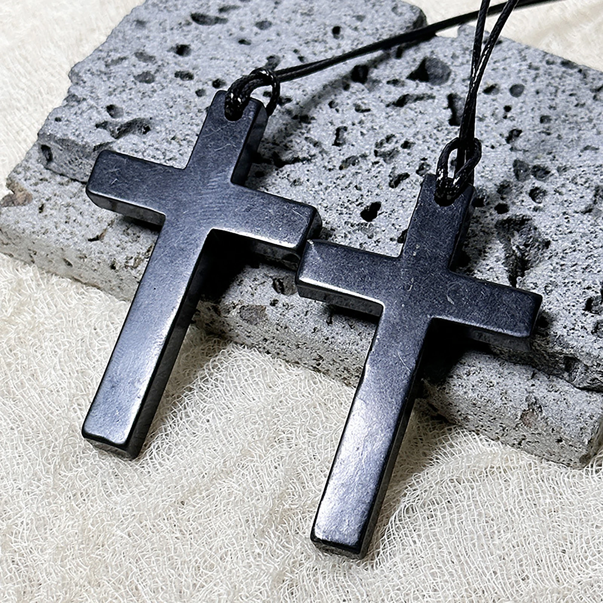 Karelian Heritage Shungite Cross Pendant, Natural Stone Jewelry Accessory for EMF Protection, Real Shungite Black Stone