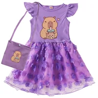 Vêtements Capybara mignons pour enfants, robe de soirée de mariage en dentelle, robes décontractées à manches courtes avec petit sac pour enfants 2