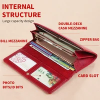 RFID anti-theft brush and demagnetization long handbag, large capacity integrated card bag, multi-functional wallet, leather cow - Image 2