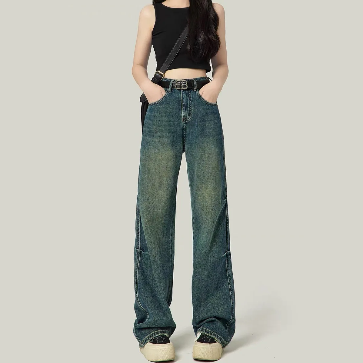 

Retro High Waist Wide Leg Jeans 2023 Autumn Winter Women New Loose Straight Long Drooping Pants Korean Style Streetwear