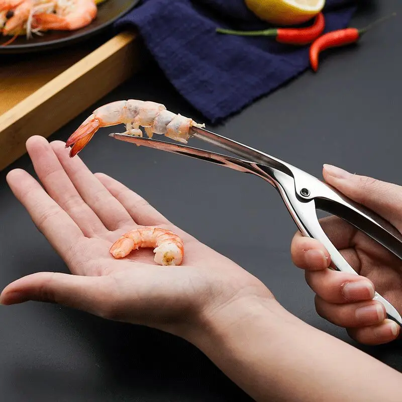 Description Picture 3 of item2pcs Stainless Steel Seafood Tools Shrimp Peeler Prawn Line Cutter Cleaning Shrimp Line Cutter Shell Remover Kitchen Accessories