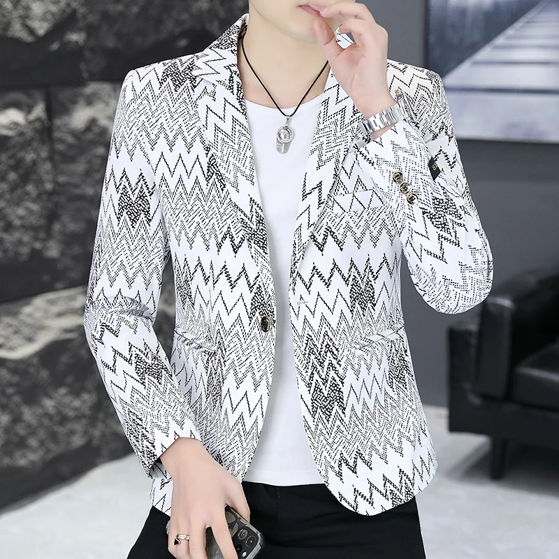 

2024 Spring Retro Printed Suit Jacket for Men Slim Fit Casual Business Men Blazers Streetwear Social Busines Dress Coat Clothing