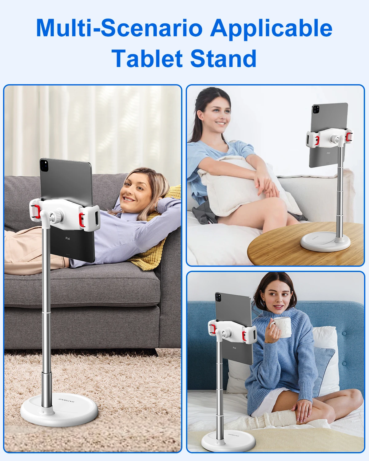 Eary Tablet Phone Floor Stand With 360 Rotatable Height Adjustment Non-Slip Stable Metal Base Phone Clip Holder Desk Accessories