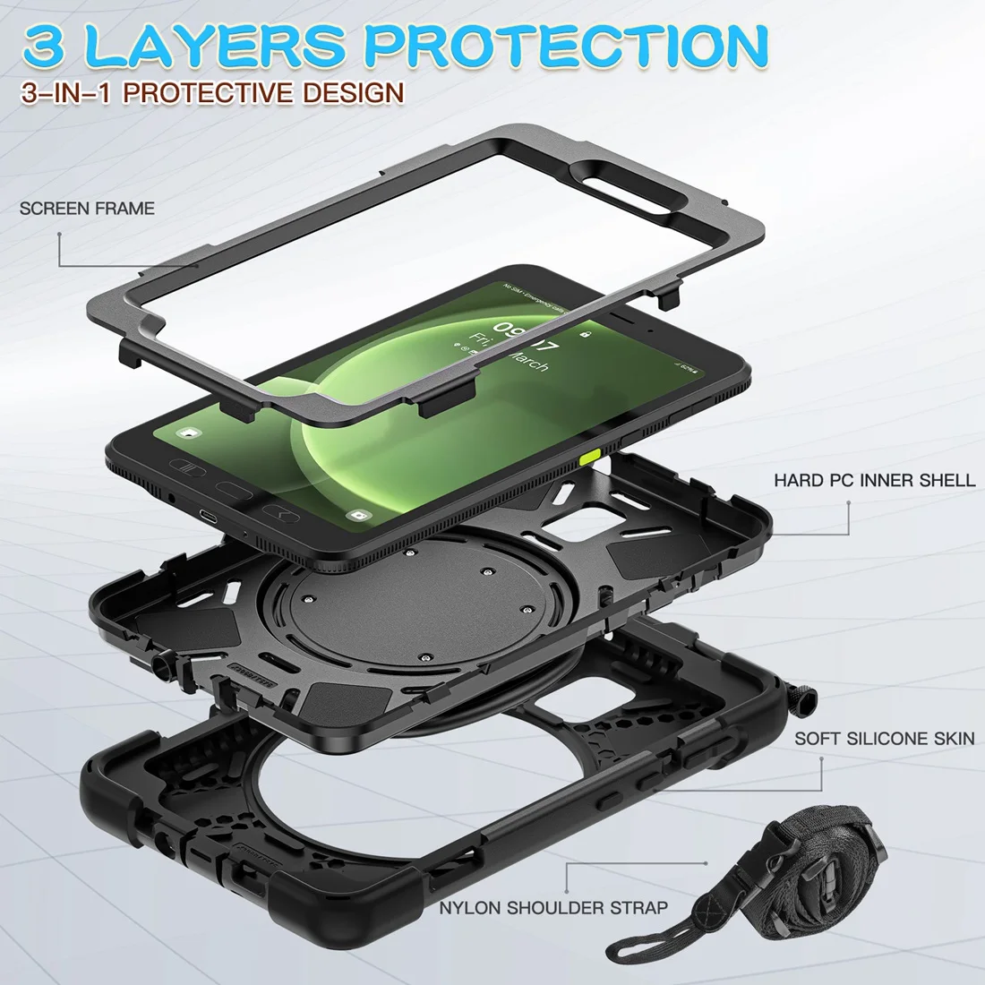 Heavy Duty Robusto Case Protetor 360 ° Kickstand Rotativo Handle Grip Alça de Ombro para Samsung Galaxy Tab Active Sm-x306b - Imagem 5