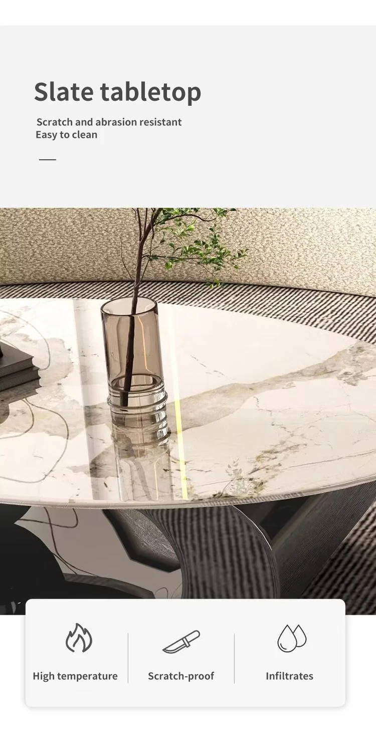 Living Room Center Coffee Table Oval Table For Home Stable Stainless Steel Frame In Black Gold Smooth Stone Desktop Tv Cabinet