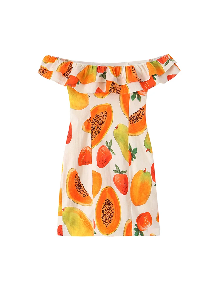 TFMLN Mini Abito Elegante da Donna con Stampa Frutta Chic, Scollo a Barca, Schiena Scoperta, Vestito Aderente a Strati, Stile Estivo Streetwear Bodycon - immagine 4