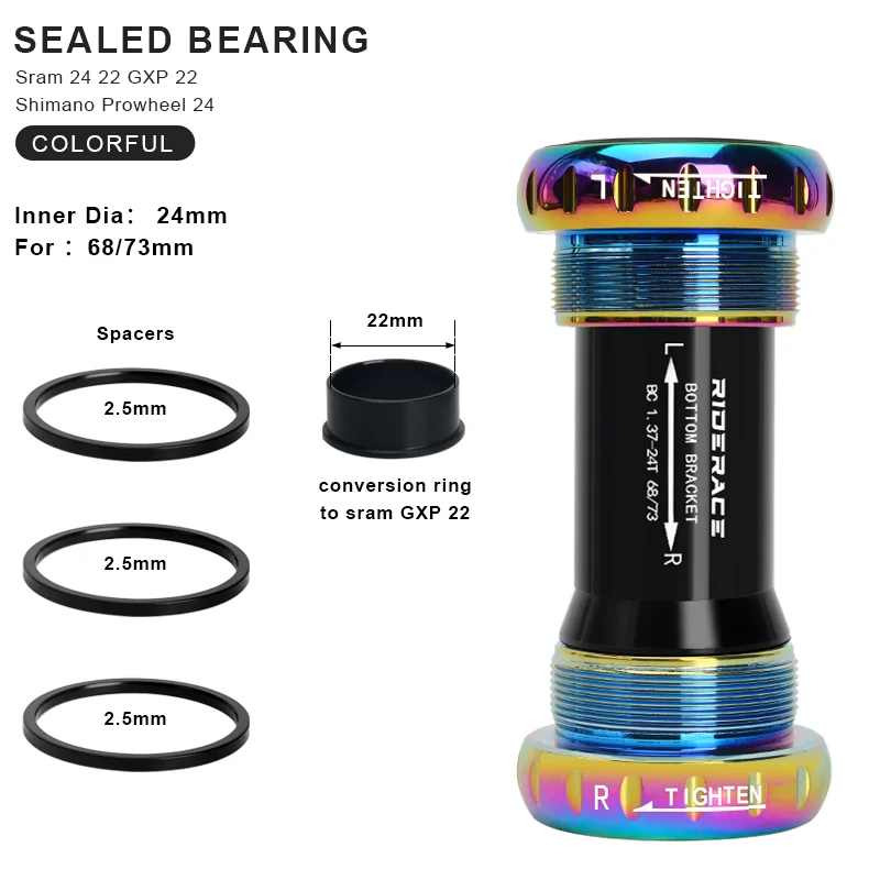 自転車ボトムブラケット,アルミニウム合金,24,22mm,bb68/73,ollowtech