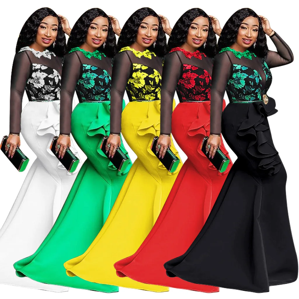 

Женское платье, Повседневное платье большого размера, женское кружевное Сетчатое газовое Прозрачное платье с оборками, женское весеннее и осеннее облегающее сексуальное платье