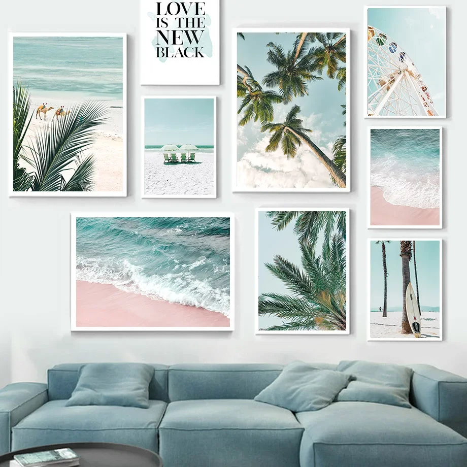 

Sea Beach Palm Leaf Tree Ferris Wheel Wall Art Canvas Painting Nordic Posters And Prints Wall Pictures For Living Room Decor