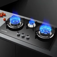 Household gas stove tabletop embedded dual-purpose flip cover three-burner stove with flameout protection 1