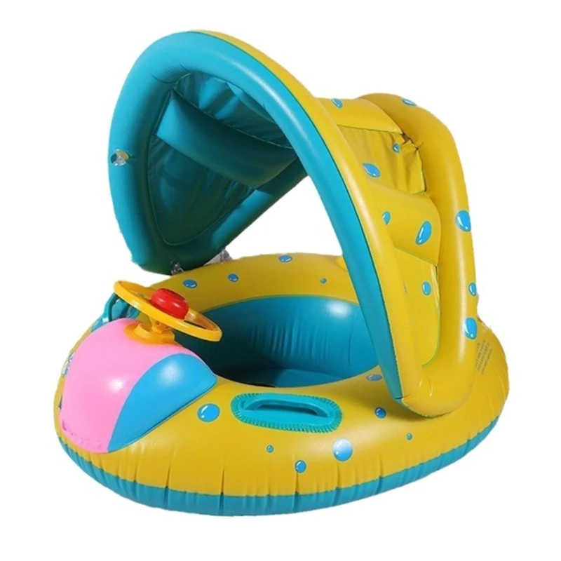 

Inflatable Swim Rings Baby Swimming Pool Float Boats with Removable Canopy Pool Toy for Infant Toddler Kids Children