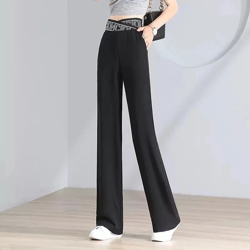 Fashion Women\'s Light Thin Wide Leg Pants High Waist Leisure Female Pants Summer 2022 Thin Sag Thin Mop Straight Trousers