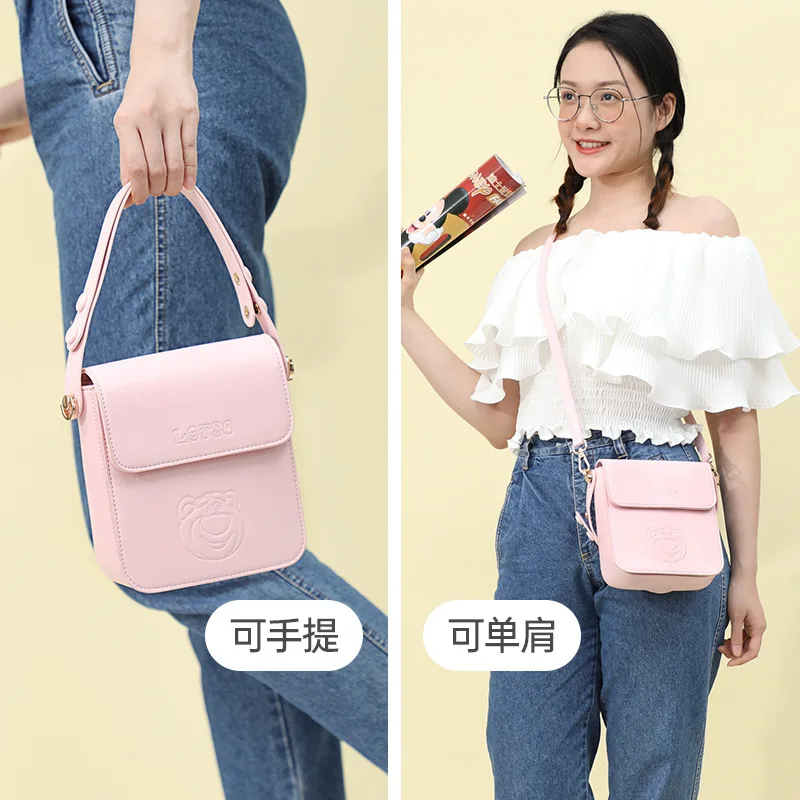 Disney Lotso Purses and Handbags Fashinable PU Bags for Women Cartoon Kawaii Crossbody Shoulder Bag Anime Case Cute Wallet