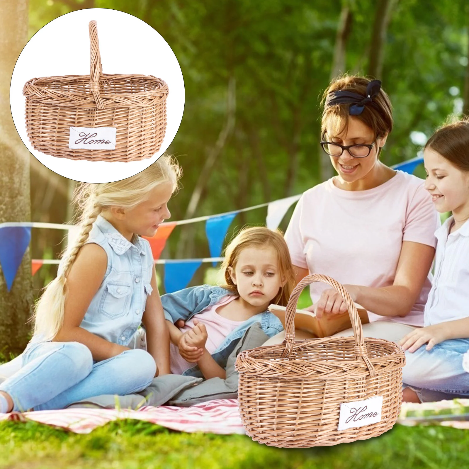 

Picnic Basket Creative Tote Basket Flower Container Willow Weaving Picnic Basket Portable Outdoor Fruit Storage Holder