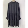 Zadig O-Neck Dress Female Casual Folds Black Dresses Women Long Puff Sleeve Robes Lady Diamond Buttons Robe Casual Loose Jupe 4