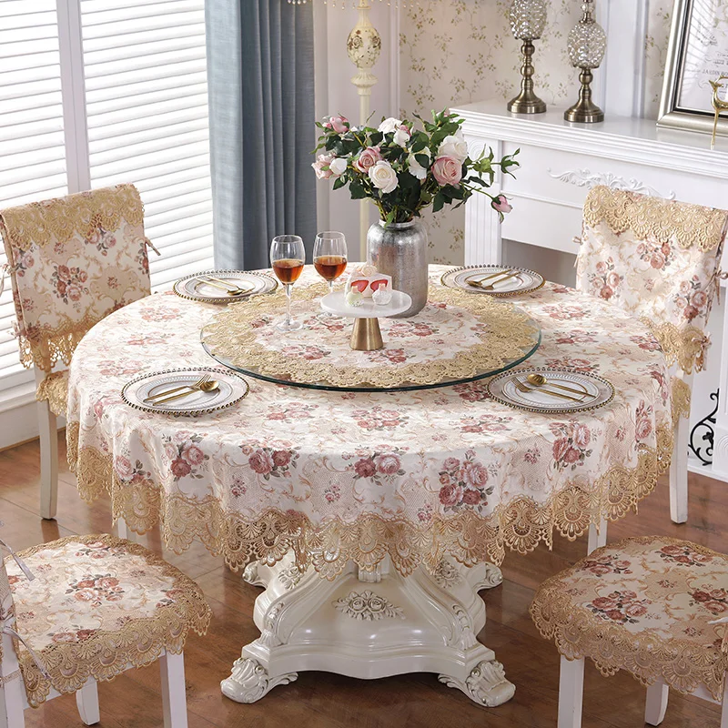 Tovaglia rotonda rosa Tovaglia ricamata beige Copertura home