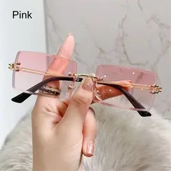 Vintage Rimless Square Luxury Sunglasses with Leopard Head Design (A 6)