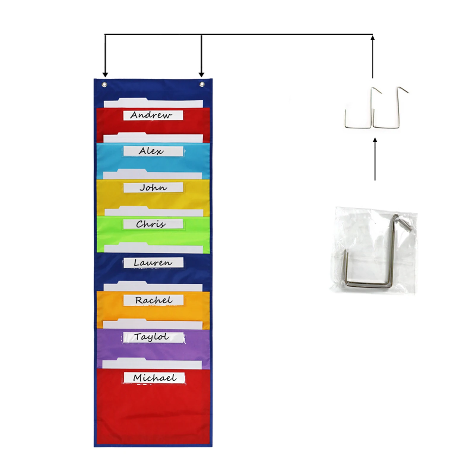 Daily Schedule Pocket Chart 8 Pockets Files Monthly Calendar Planner Hanging Dry Erase Cards Bag for Preschool Classroom Office