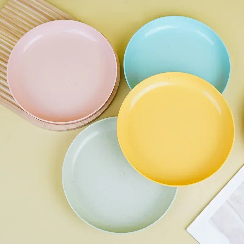 Wheat Straw Plate Soup Bowl 23CM Circular Household Vegetable Dish Microwavable Anti Drop Solid Color Fruit Dishes Dinner Plate