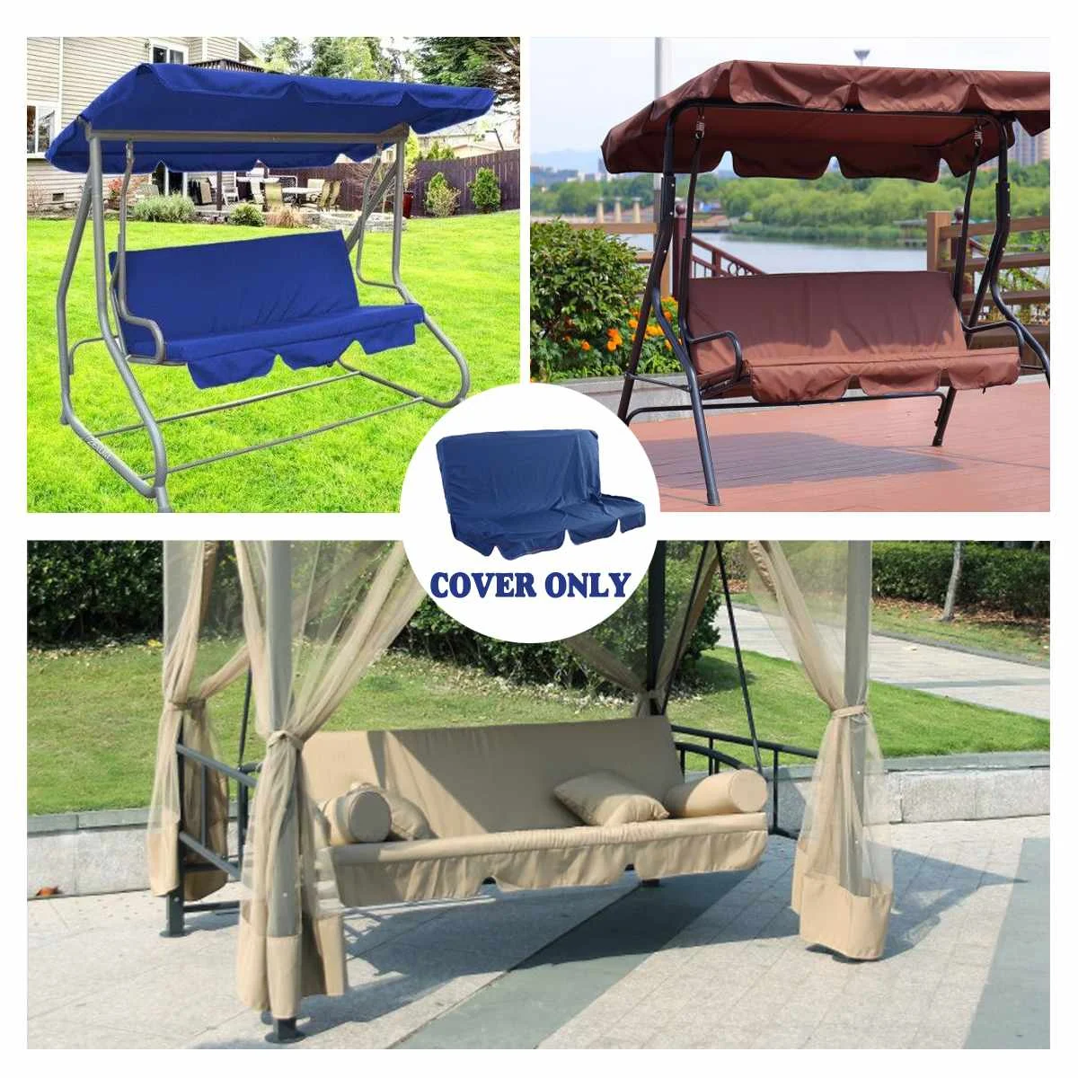 2/3 Persons Swing Canopy Seat Cushion Cover Set Patio Chair Hammock