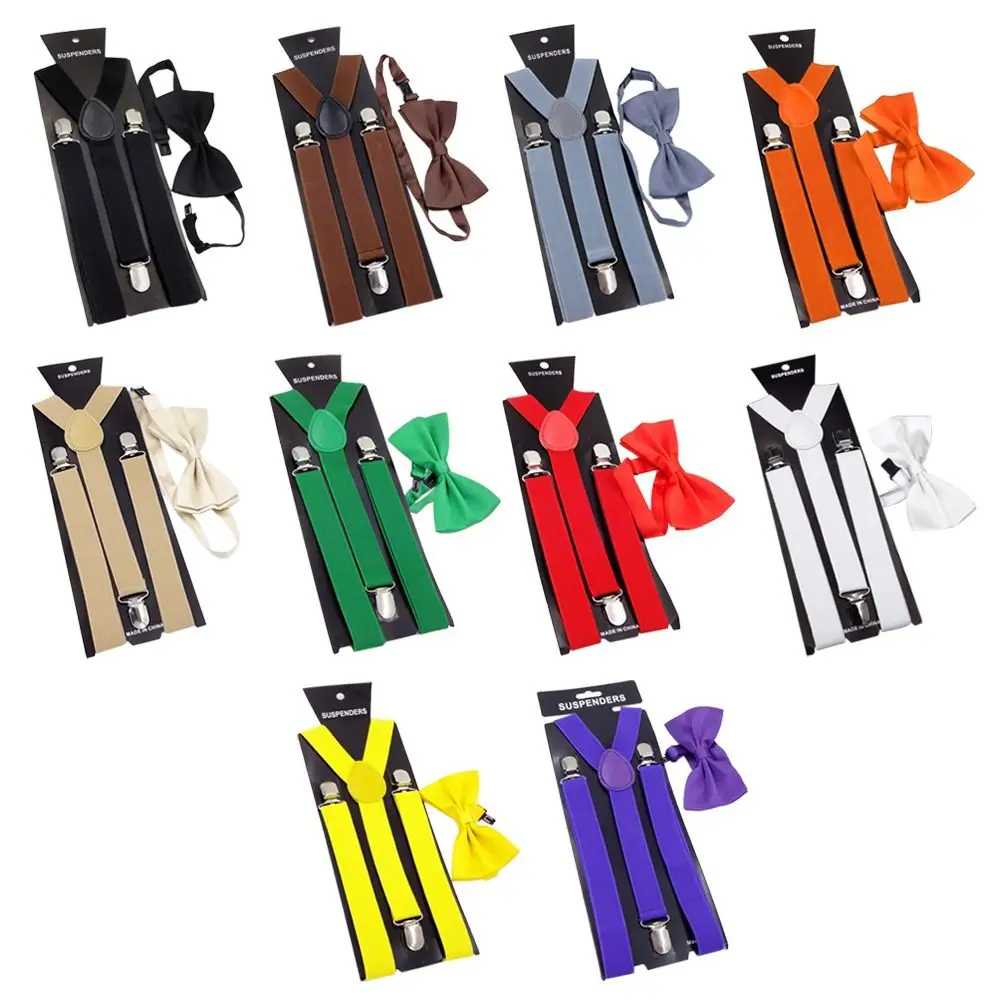 

New Suspenders Bow Ties Set Adjustable Straps For Men Women Y Back Style Elastic Braces Apparel Accessories