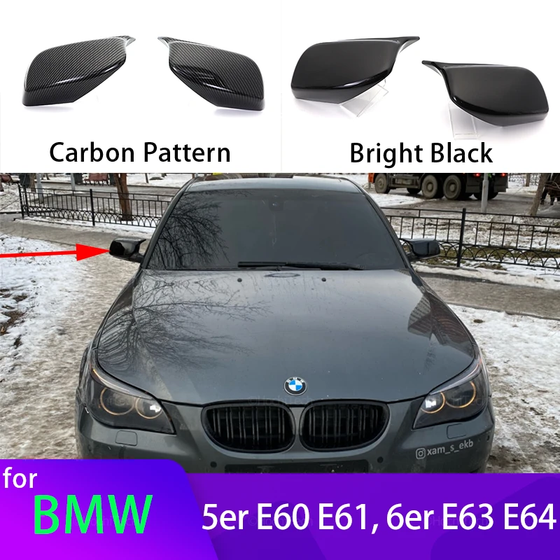 Carbon Look Schwarz Rück Seite Spiegel abdeckung Kappen für BMW 5 Series E60  E61 E63 E64 2004-2008 520i 525i 528i 528xi 530i