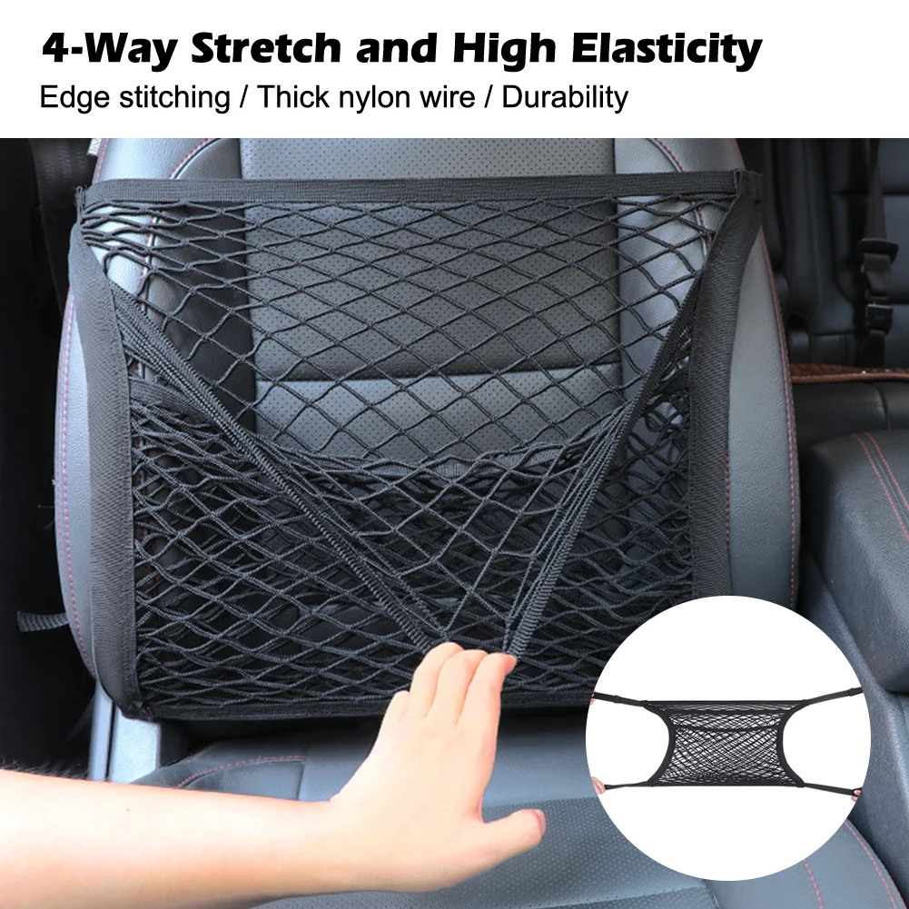 

55*55cm Car Seat Cargo Net Bungee Front Seat Organizer Versatile Elastic Storage Net Purse Holder for Most Vehicles Easy Install
