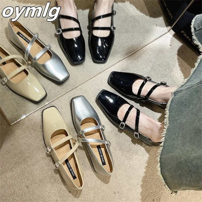 2023 niche design with flat bottomed square toe shoes, flat heeled women's single shoes