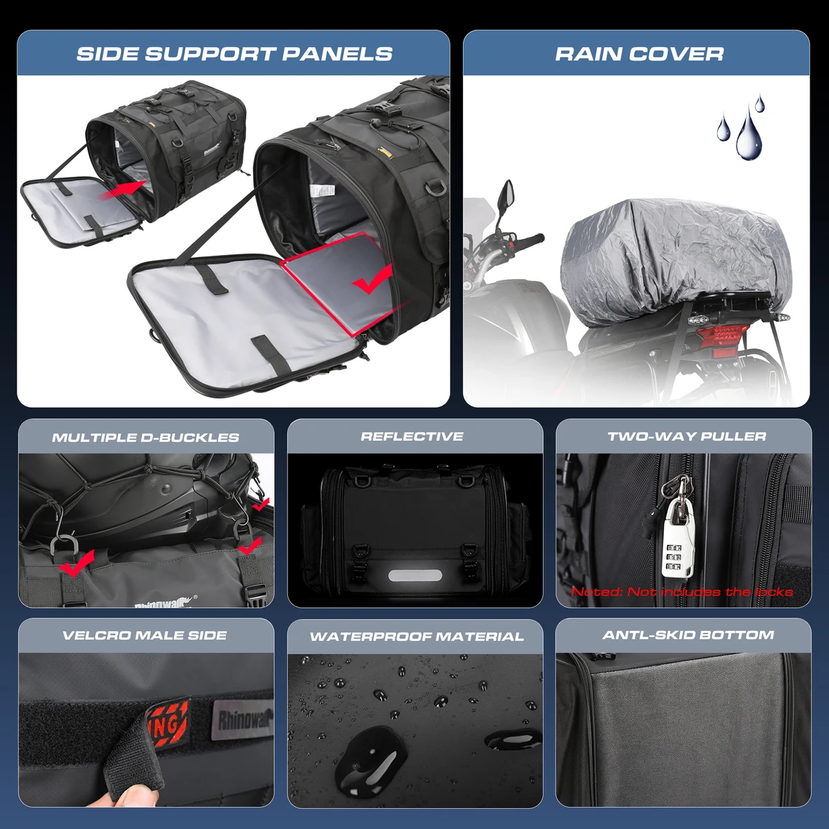 Rhinowalk Motorcycle Bag Waterproof PVC Motorcycle Seat Bag Big Capacity 40-60L Rear Tail Saddle Bag Outdoor Travel Luggage 2023 — view 6