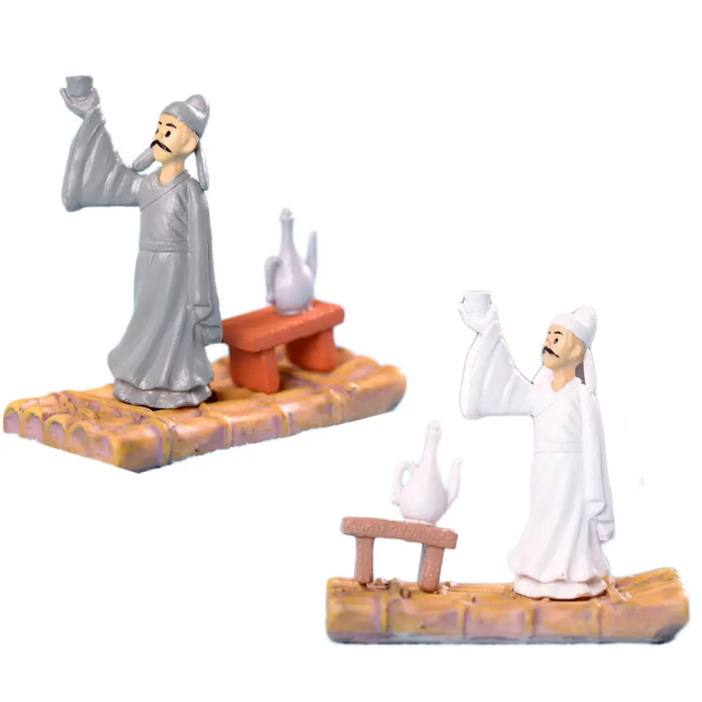 2Set Poet Man Fisherman Fisher Boatman Waterman Statue Little Figurine Resin Crafts Figure Ornament Miniature Zakka