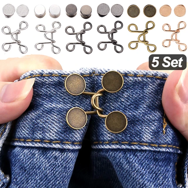 5/1Set Adjustable Jean Button Pins Detachable Metal Pants Snap Fastener  Buttons Instant for Tighten Waist Jeans No Sewing Button - AliExpress