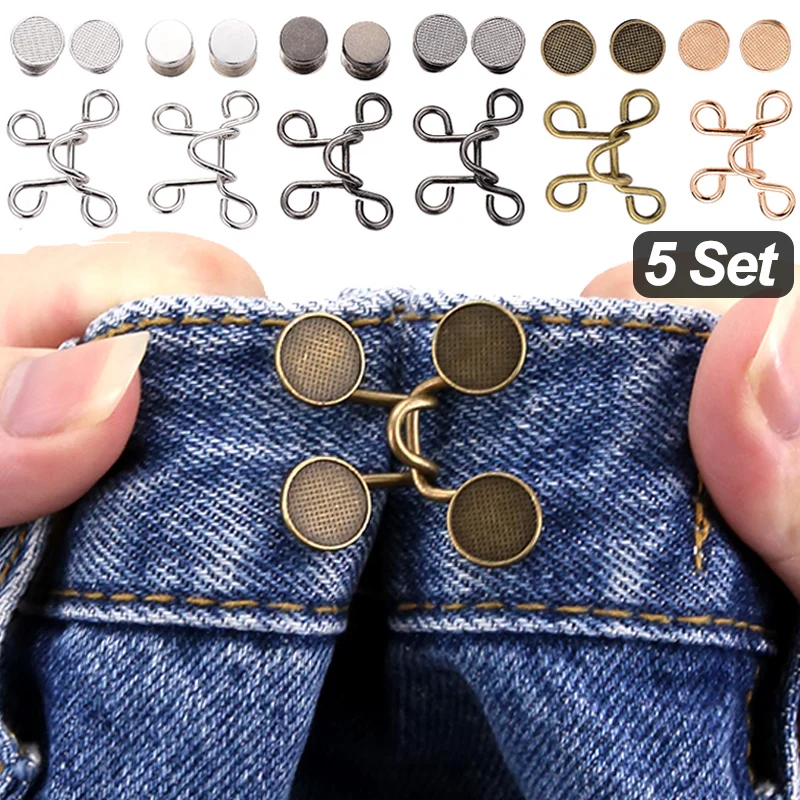 5 Sets Pearl Jeans Button Pins Pants Snap Fastener Adjustable Tightener  Waist Buckle DIY Clothing Jeans