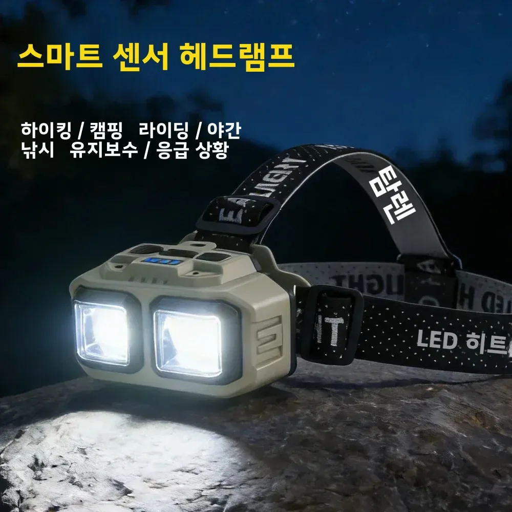 BORUiT LED 헤드램프 유도 USB 충전식 헤드 손전등 내장 배터리가 있는 4가지 조명 모드 캠핑 낚시 헤드라이트
