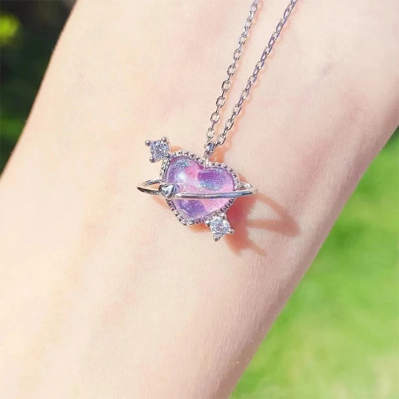 Pendant Necklace Simple Fashion Crystal Moon Pentagram Heart Pendant Necklace For Women Girls Temperament Elegant Fantasy Necklace Jewelry Gift