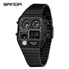 SANDA 3192 Men's Electronic Watch Square Stainless Steel Temperature Measurement Stopwatch Timing Multi functional Watch 3