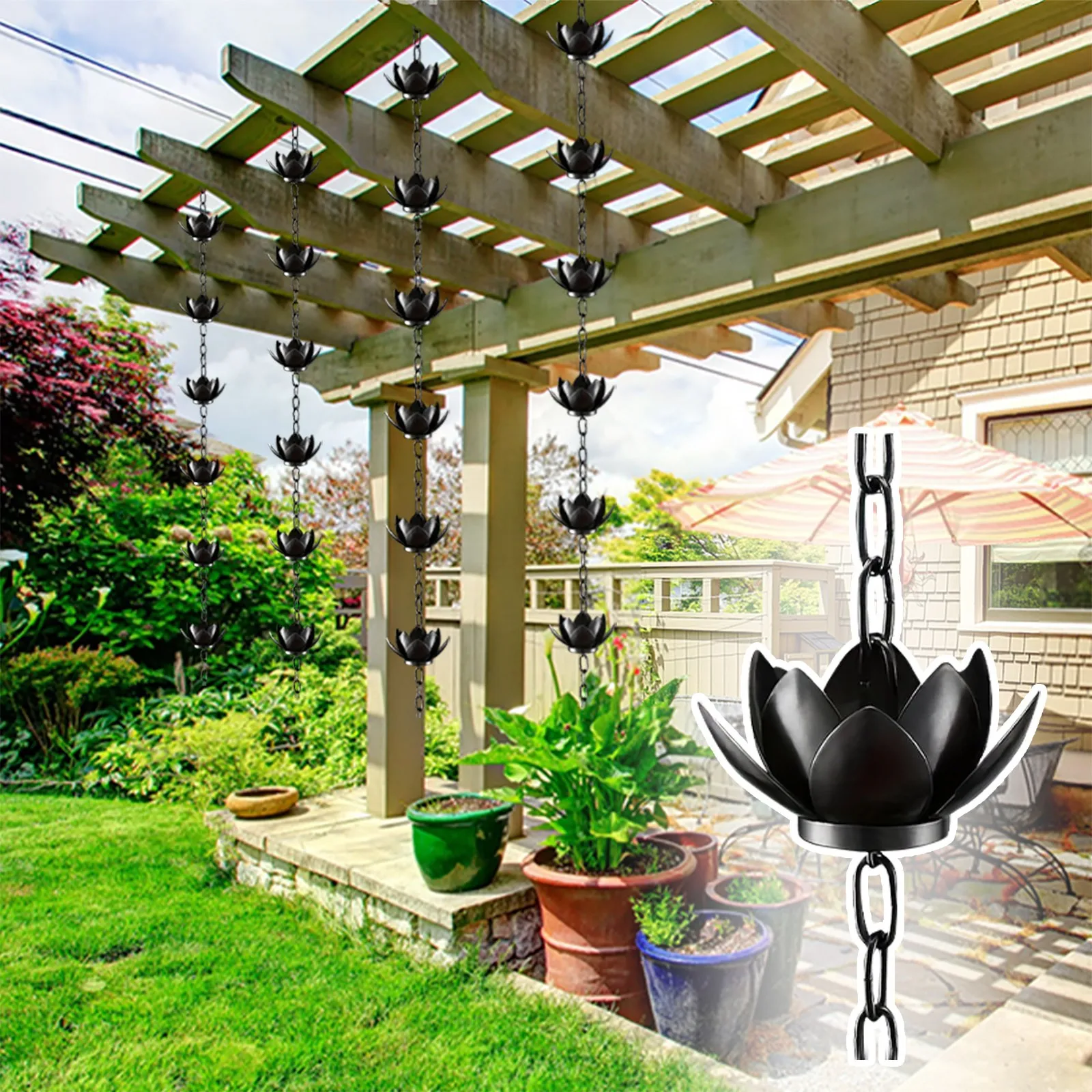 Metal Garden Leaf Rain Chain Decorative Long Lasting Steel Leaves Wind Chime Creative Hanging Rain Chain For Garden Outdoor
