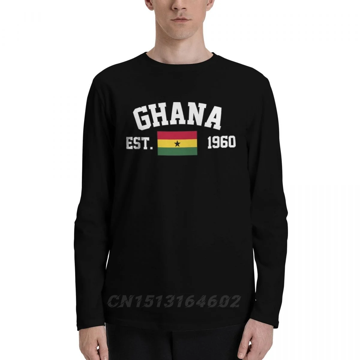 

100% Cotton Ghana Flag With EST. Year Long Sleeve Autumn T shirts Men Women Unisex Clothing LS T-Shirt Tops Tees