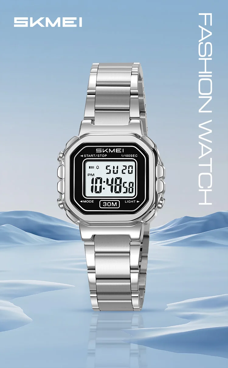 Reloj digital mujer de lujo impermeable de acero inoxidable_voghion.com