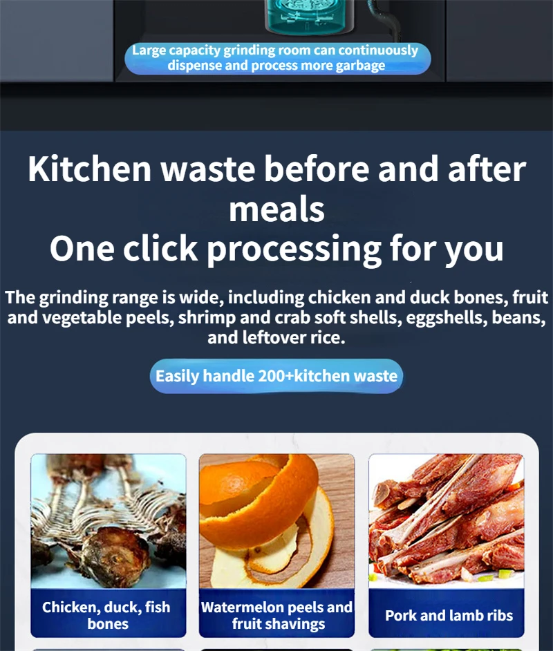 Description Picture 6 of itemKitchen Food Waste Disposal Automatic Water Garbage Disposal Kitchen Appliance 음식물쓰레기 분쇄기 음식물처리기 Измельчитель Пищевых Отходов