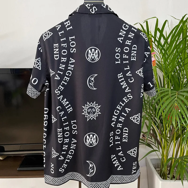 Letter Printed Shirt Mens Summer Clothes Casual Short Sleeve Social Shirt Manga Longa Prom Party