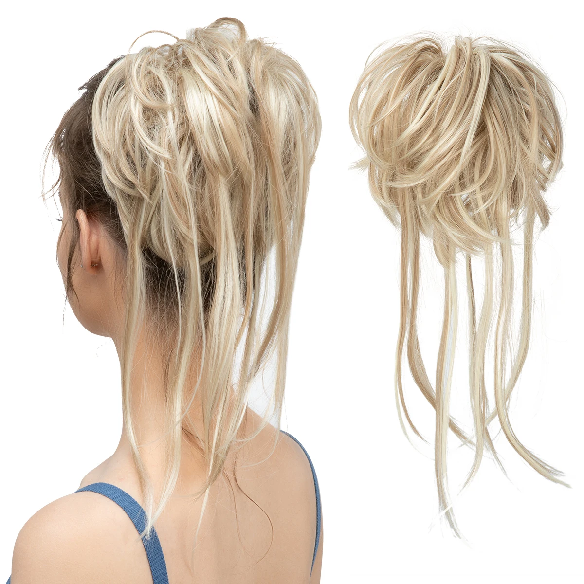 Synthetic Elastic Curly Messy Bun Hairpiece Scrunchie - Black, Blonde, Brown Natural Faux Hair Chignon Band Updo