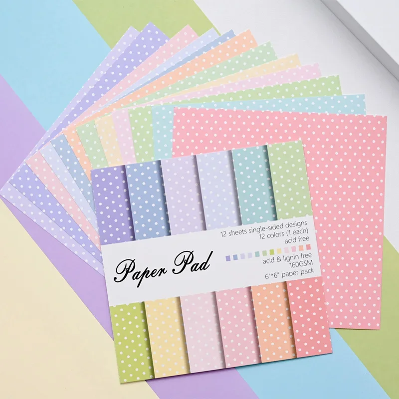 12 Sheet 6"X 6" Dot Grid Pattern Craft Paper Handmade Art Paper Background Pad Card Making Scrapbooking Material Pack