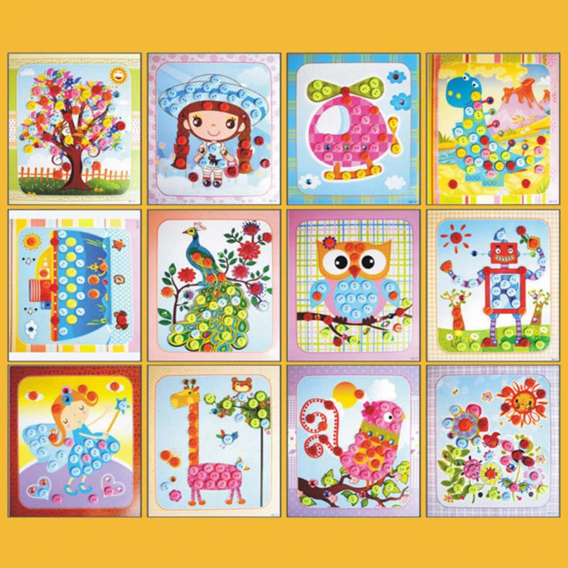 Children DIY Stickers Toys Button/Pompom/Diamond Early Education Kids Puzzle Handmade Creative Painting 3-6 Years Old Gifts TMZ - 6