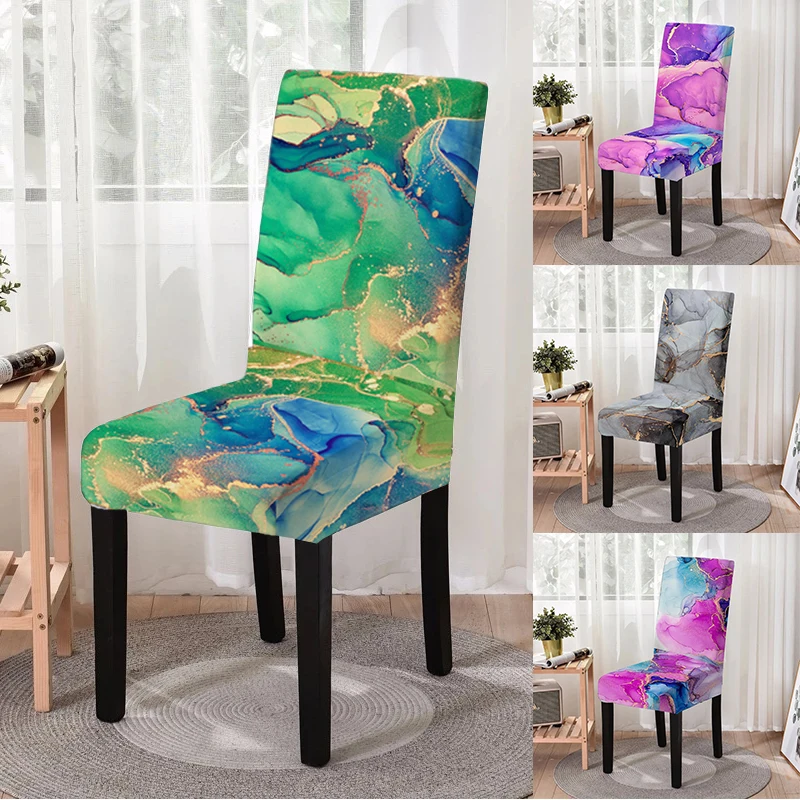 MarblingPrintElasticChairCoverSpandexChairSlipcoverMulticolor