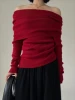 Autumn Winter Off Shoulder Women Sweaters Elegant Vintage Knitted Solid Jumper High Stretch Top Soft Chic Pullovers 2025 1