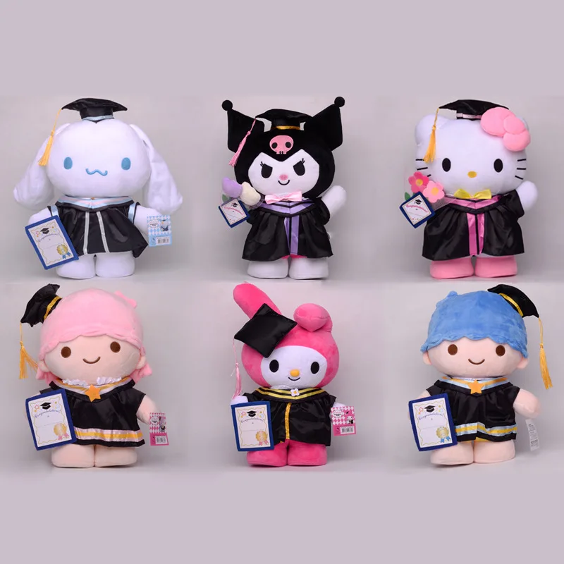 

35cm Sanrio Anime Plush Toys Hello Kitty Cinnamoroll My Melody Kuromi Graduation Plushie Doll Kawaii Soft Stuffed Gift For Girls